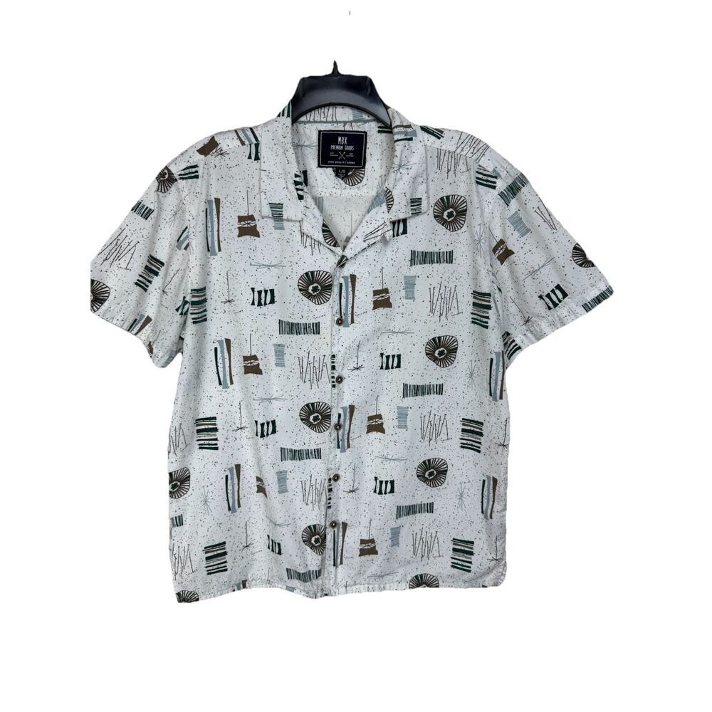 Men's MBX Premium Goods Shirt L Short Sleeve Button Up All Over Graphic Print